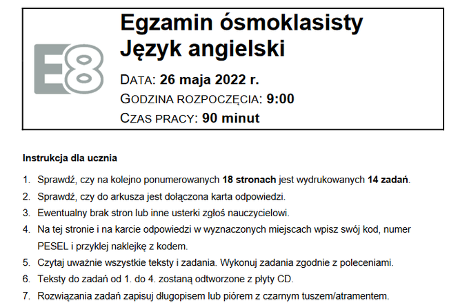 Egzamin 8 Klasisty 2022 Angielski Odpowiedzi