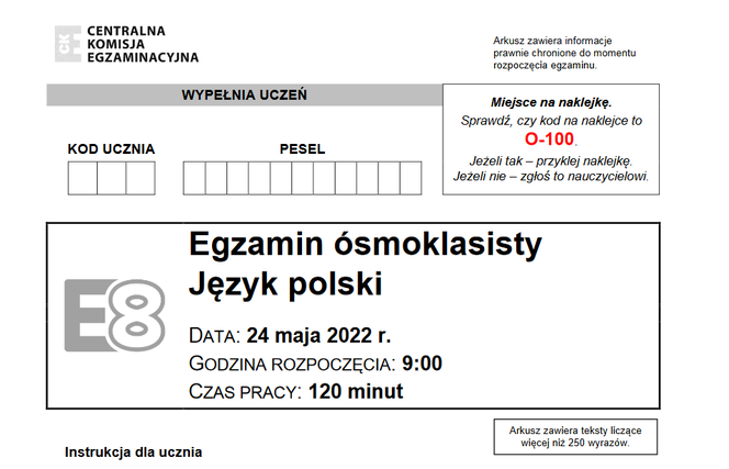Egzamin ósmoklasisty 2022 język polski - odpowiedzi, arkusz CKE Powtorzenie Do Egzaminu Osmoklasisty Z Polskiego
