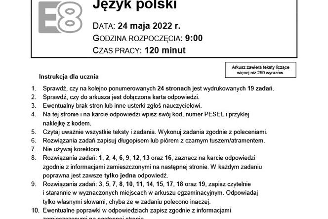 Egzamin 8 Klasisty 2022 Polski
