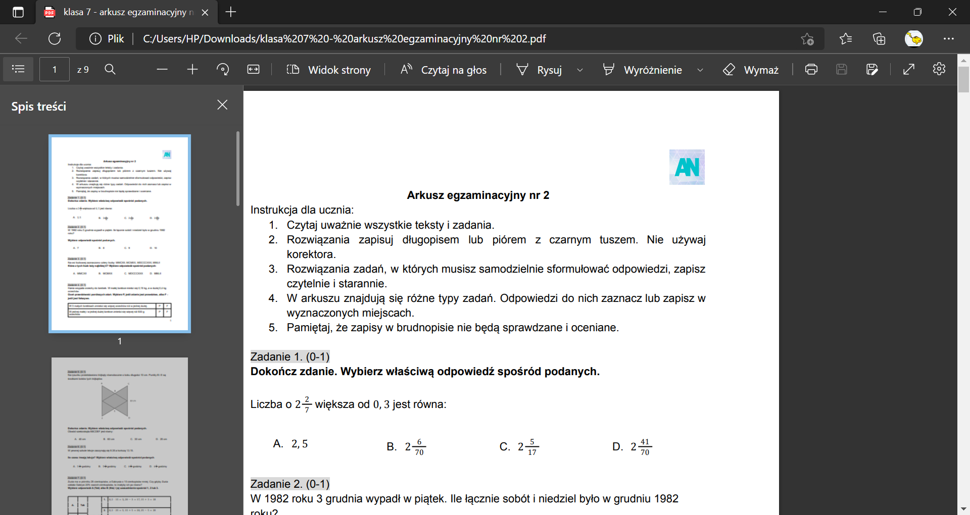 Arkusz Egzaminacyjny Nr 2 Matematyka Odpowiedzi
