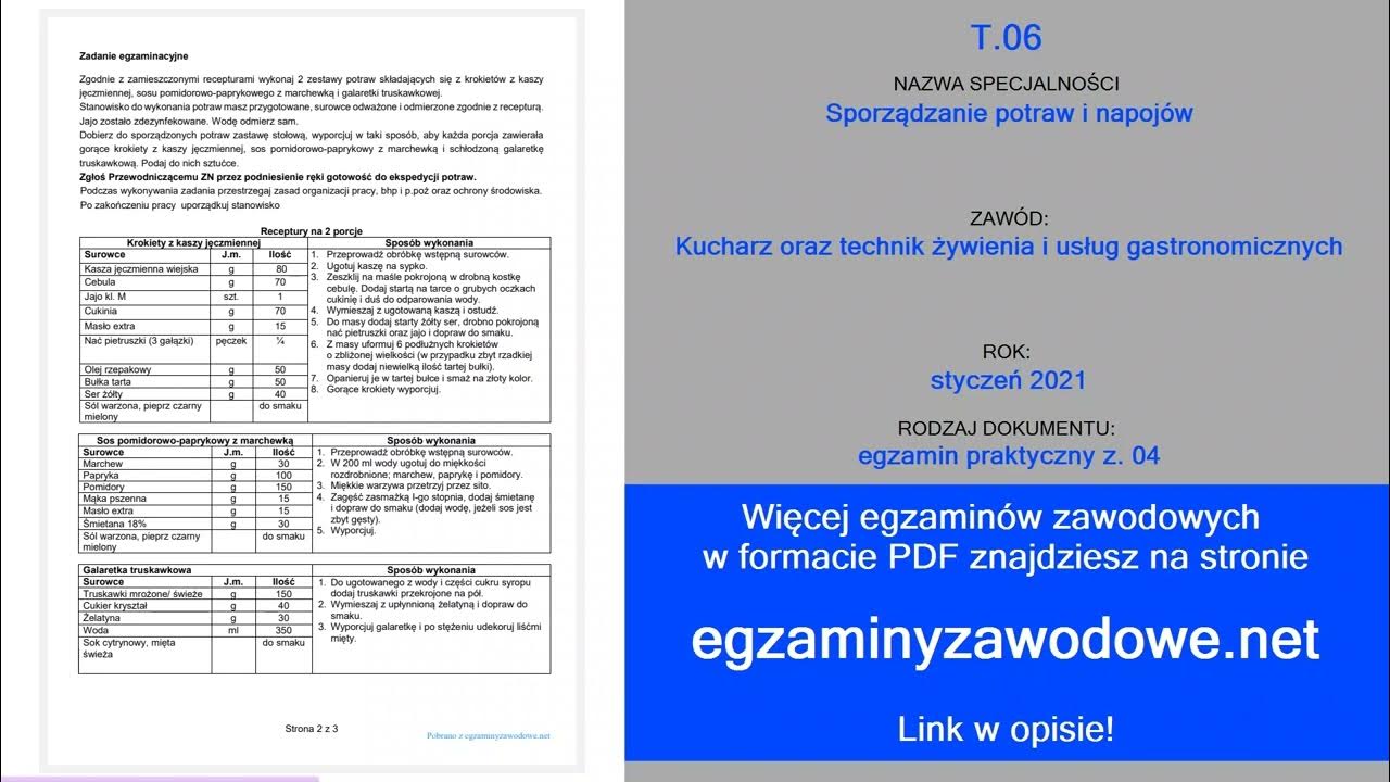 Egzamin Sporządzanie Potraw I Napojów