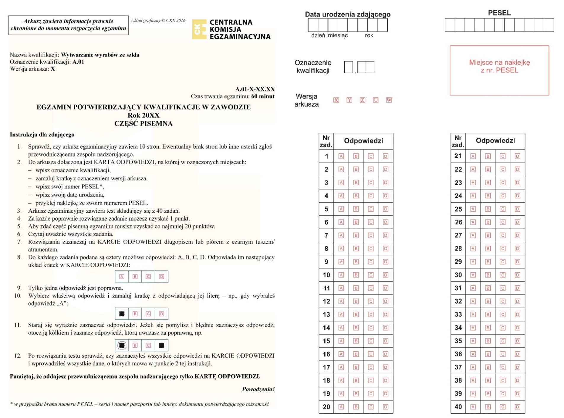 Karta Odpowiedzi Do Egzaminu Zawodowego