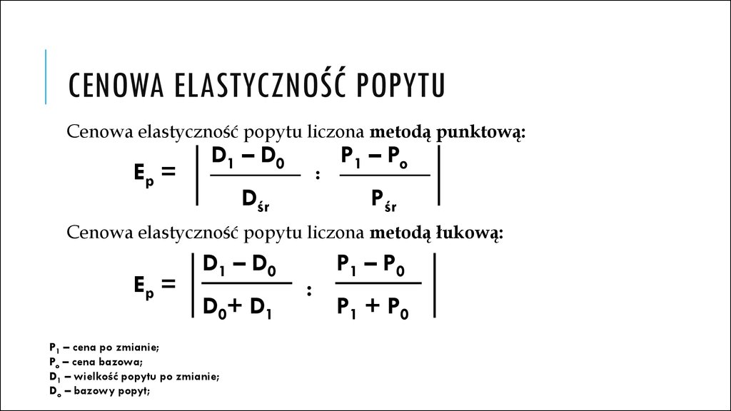 Elastyczność popytu i podaży - online presentation Elastycznosc Popytu I Podazy Wzory