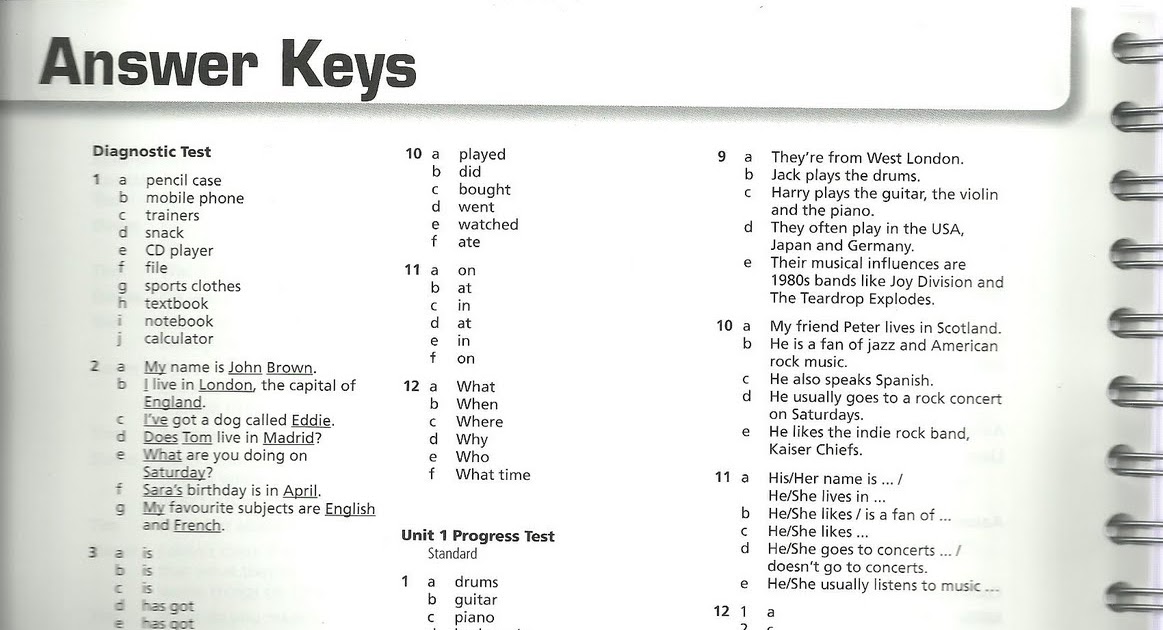 English 2nd ESO: Test Unit 2. Answer keys Focus 3 Unit 2 Test Answer Key
