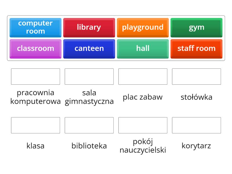 English class klasa 5 unit 1 pomieszczenia w szkole - Match up Test Angielski Klasa 5 Unit 1