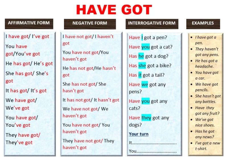 English Grammar in context: HAVE GOT (Simple Present) with captivating Have Got Has Got