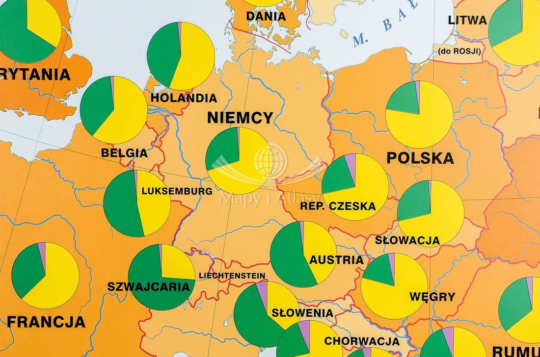 Europa - gospodarka: przemysł / rolnictwo. Dwustronna mapa ścienna w Gospodarka Europy