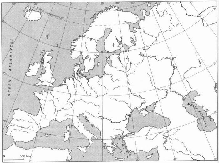 Europa i reszta świata - spis obiektów geograficznych Mapa Konturowa Europy Z Rzekami