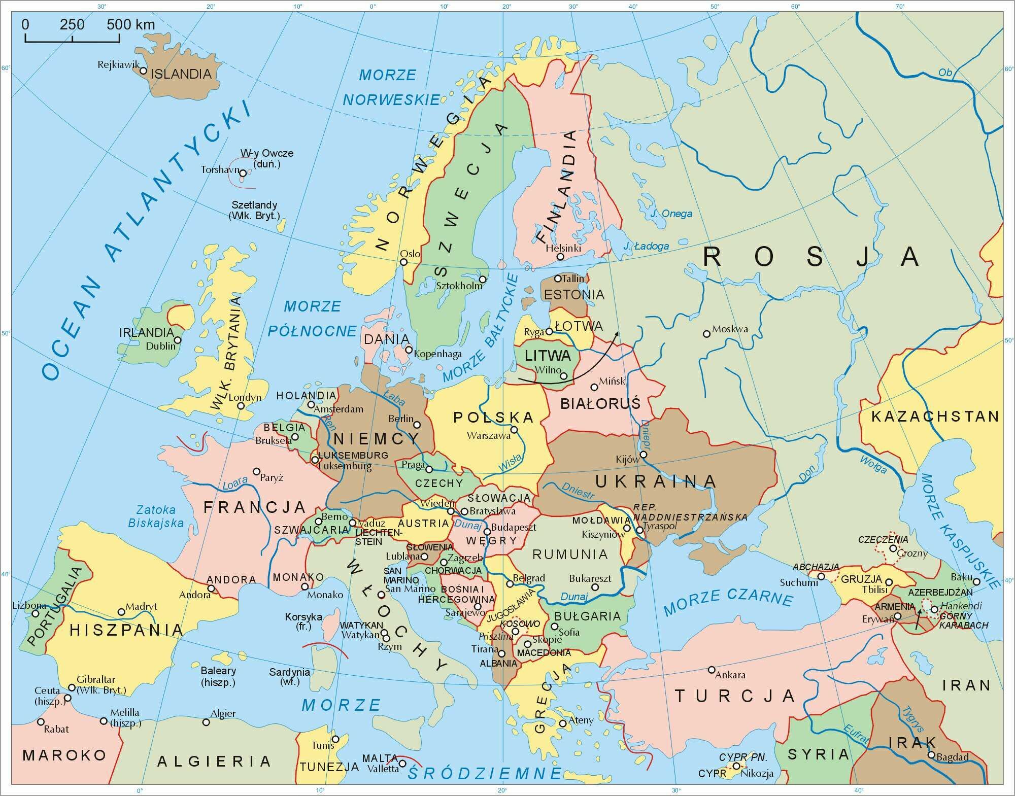 Europa Mapa Polityczna Stan Na 2019 Tablicaszkolnapl Mapa Polityczna Europy Do Druku