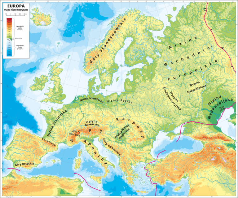Europa – Notatki geografia Mapa Europy Niziny Wyżyny Góry