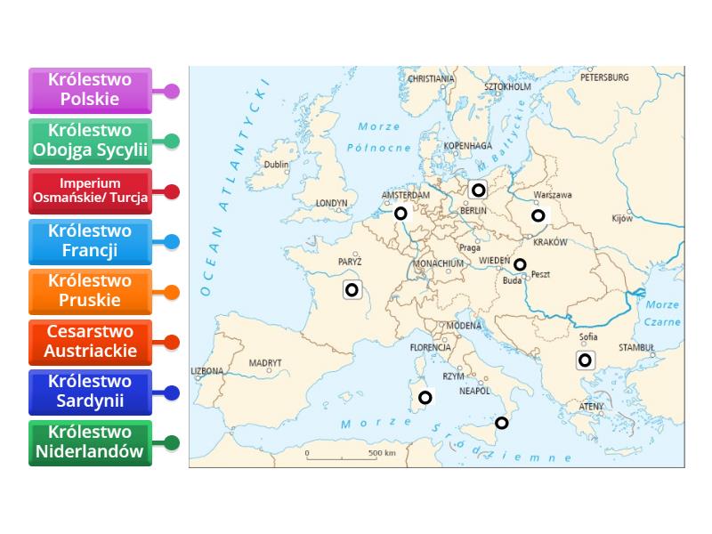 Europa po kongresie Wiedeńskim/ Mapa - Rysunek z opisami Europa Po Kongresie Wiedeńskim Mapa