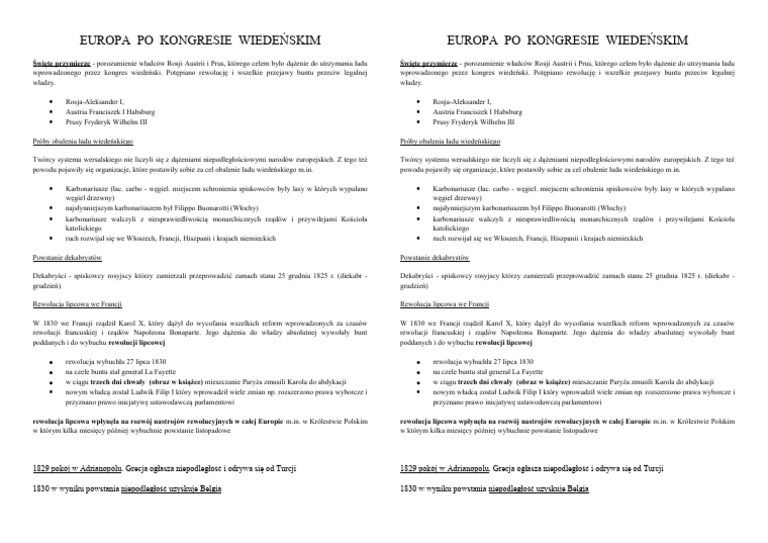 Europa Po Kongresie Wiedenskim Klasa 7 Sprawdzian Pdf