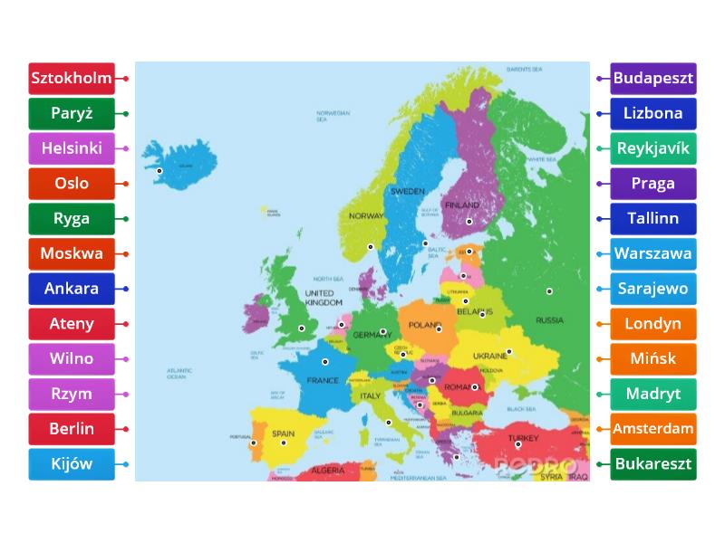 Europa - stolice (dopasuj) - Labelled diagram Dopasuj Stolice Do Panstwa Europa