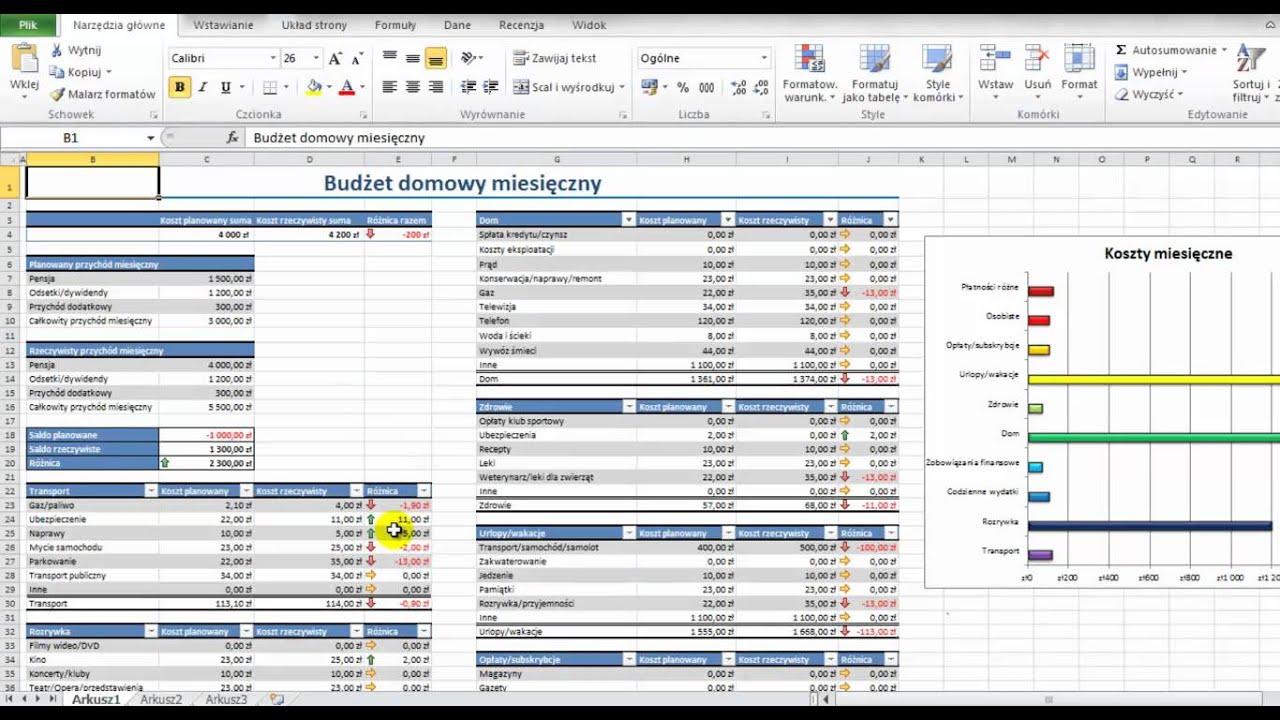 Excel 2010 - Budżet domowy - wstęp - YouTube Dochody I Wydatki Gospodarstwa Domowego Tabela