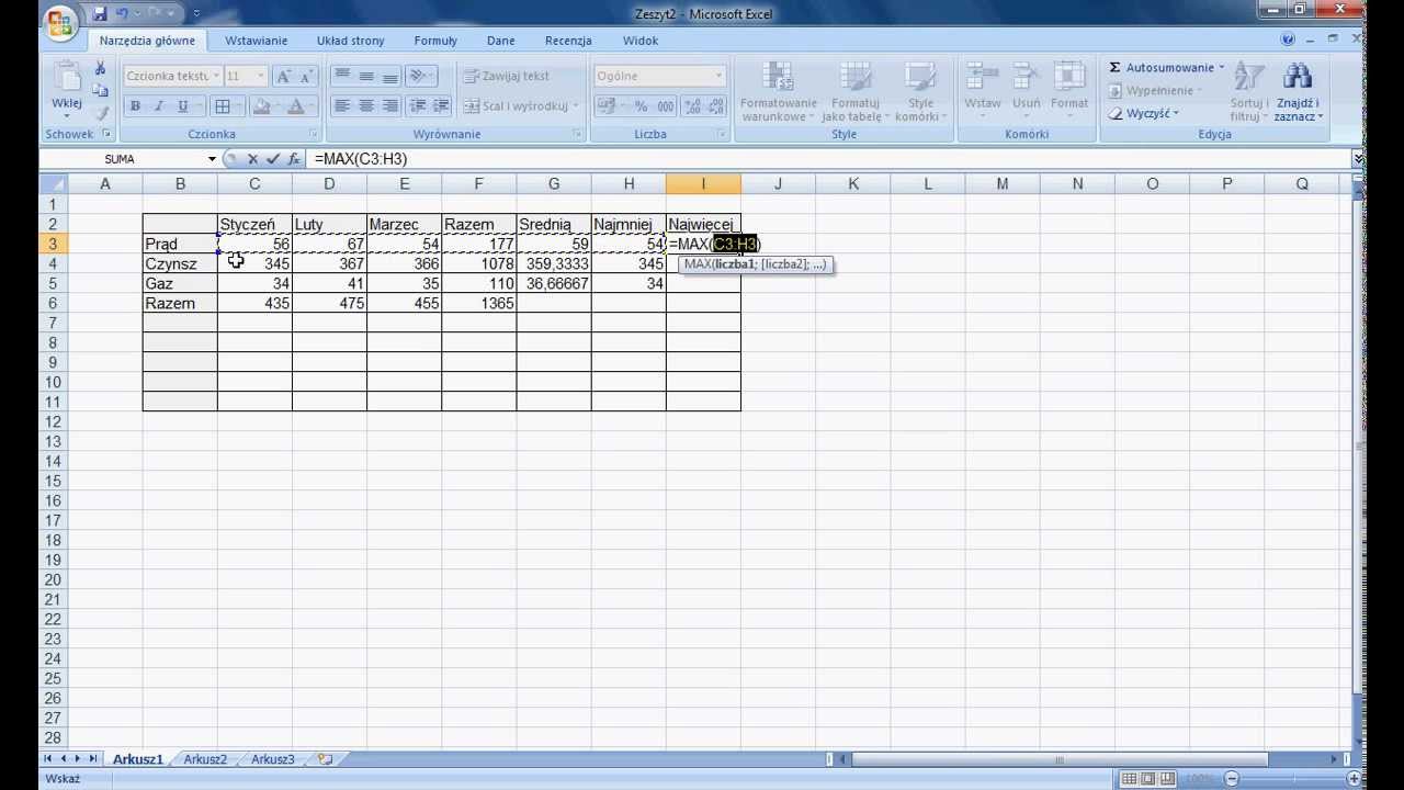 Excel - jak zrobić tabelę, jak użyć funkcji autosumowanie oraz jak Uzupelnij Tabele Oraz Odpowiedz Na Pytanie
