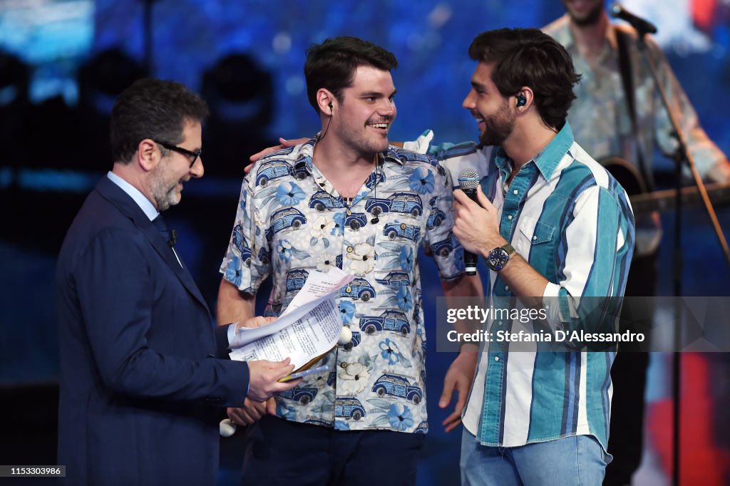 Fabio Fazio, Gregory Tauchert Soler and Alvaro Soler attend Che Tempo Alvaro Soler Gregory Tauchert Soler