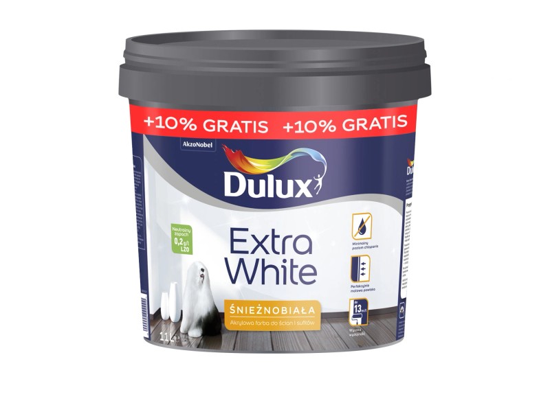 Farba Dulux Extra White biała 10 l + 10% gratis kupuj w OBI Ile Puszek Farby Extra Biala