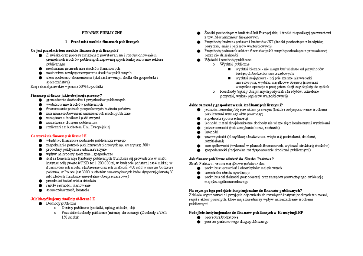 Finanse Publiczne Test Z Odpowiedziami