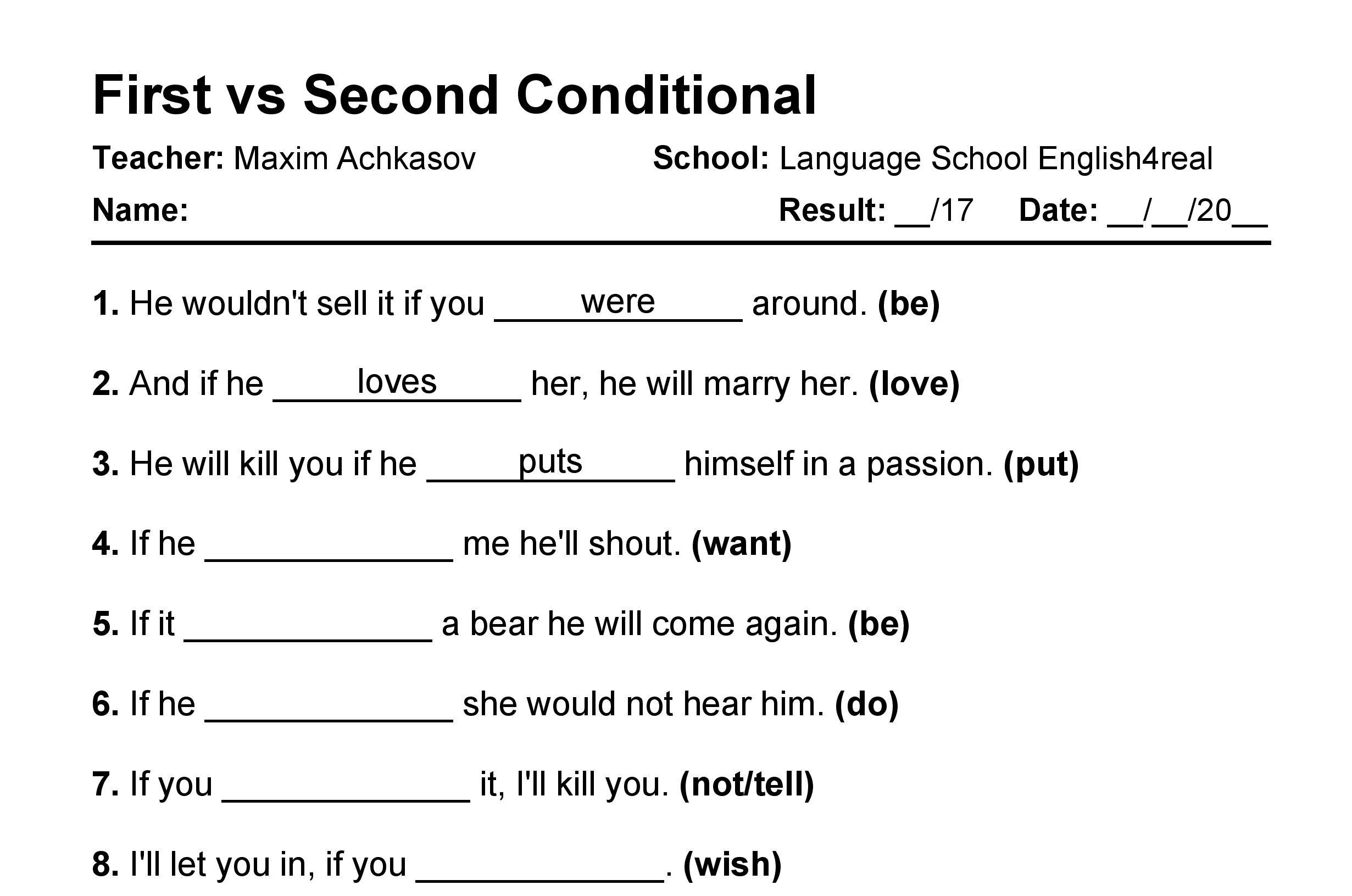 First And Second Conditional Exercises