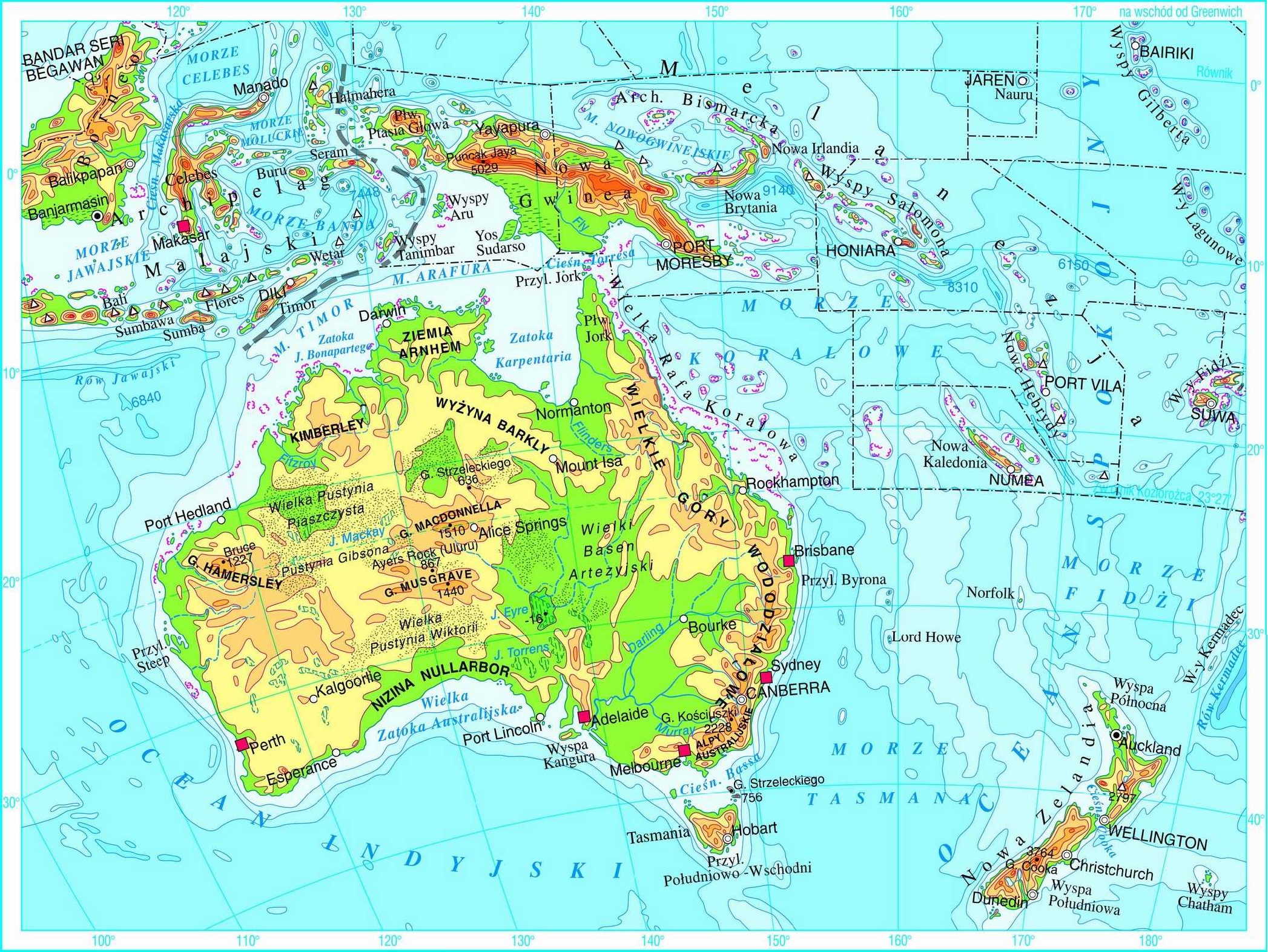 Mapa Fizyczna Australii I Oceanii
