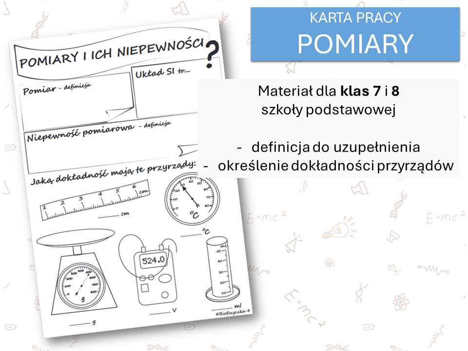 Fizyka 7 i 8. Karta pracy. POMIARY I NIEPEWNOŚCI. Pierwsze spotkanie z Wykonujemy Pomiary Fizyka Klasa 7