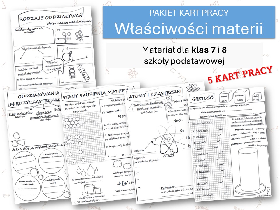 Fizyka 7 i 8. PAKIET KART PRACY. Właściwości materii. • Złoty nauczyciel Wlasciwosci Materii Klasa 7