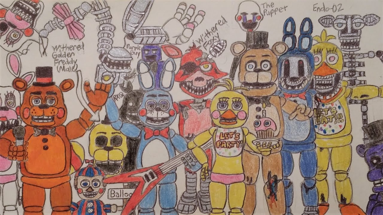 FNAF Drawing - Five Nights at Freddy's 2 - Withered Animatronics, Toys How To Draw Animatronics Fnaf