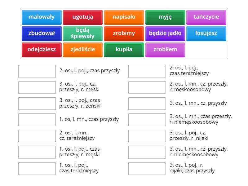 Forma gramatyczna czasownika - Połącz w pary Sprawdzian Z Czasownika Klasa 4