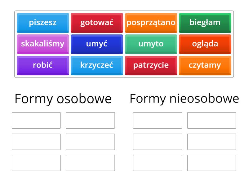 Formy osobowe i nieosobowe czasowników - Posortuj Osobowe I Nieosobowe Formy Czasownika Cwiczenia