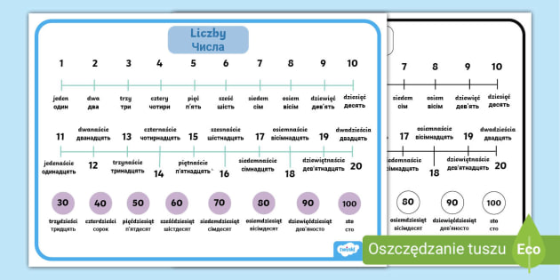 FREE! - Liczby 1-100 po polsku i ukraińsku (teacher made) Liczby Od 1 Do 100 Po Polsku