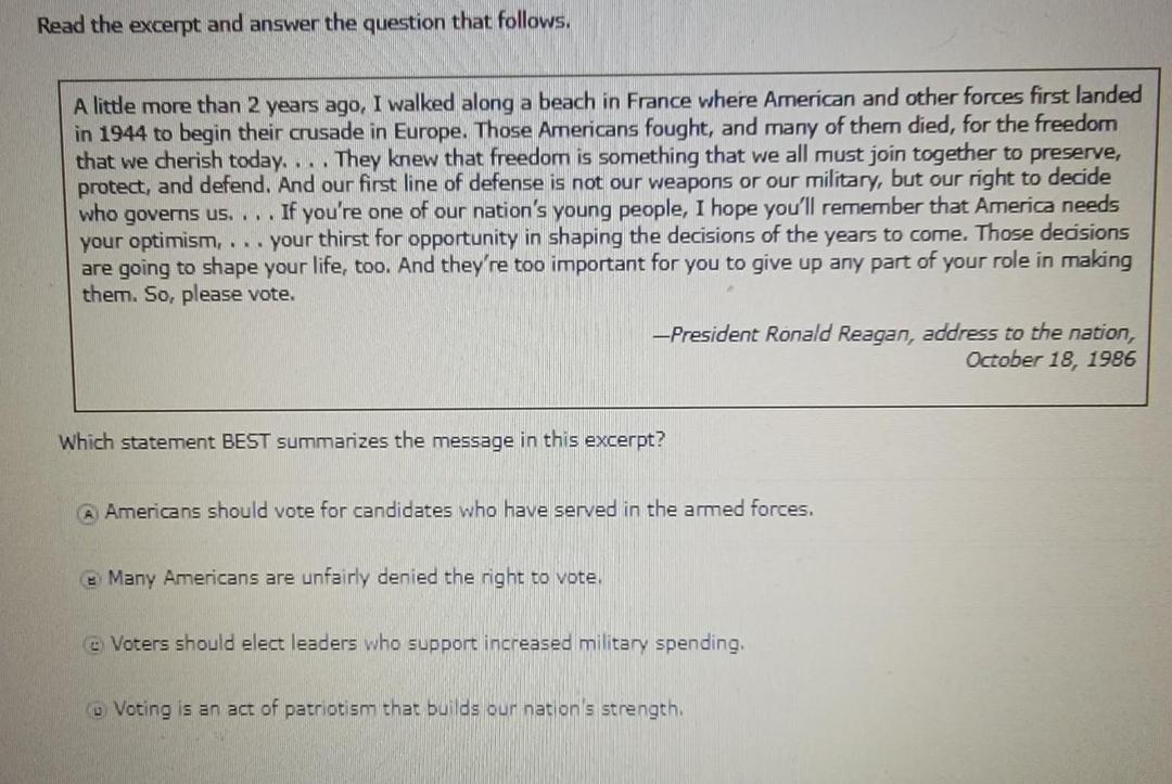 [FREE] Which statement BEST summarizes the message in this excerpt Which Is An Accurate Statement About The Excerpt And Panel