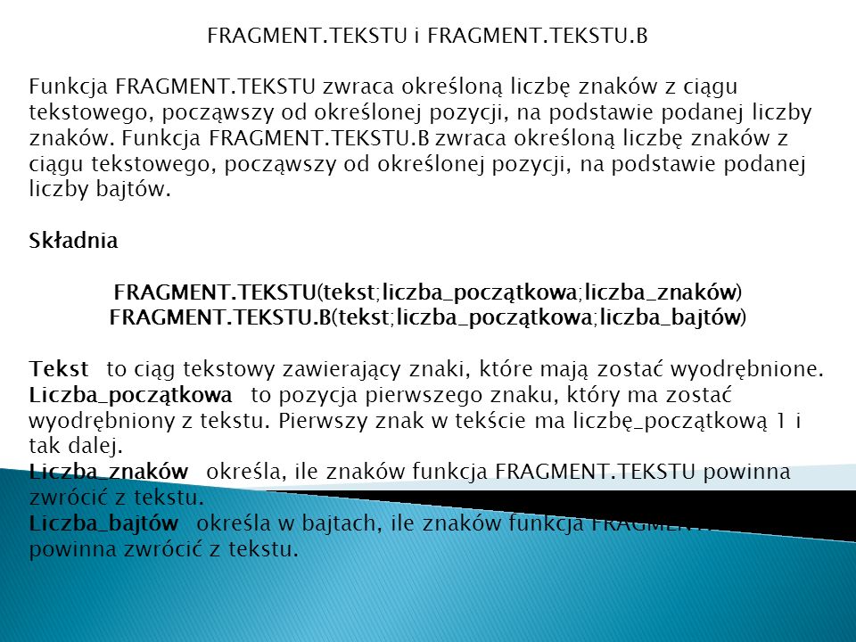 Funkcje tekstowe Microsoft Excel. - ppt pobierz Przeczytaj Fragment Tekstu Dotyczącego Ochrony Sów