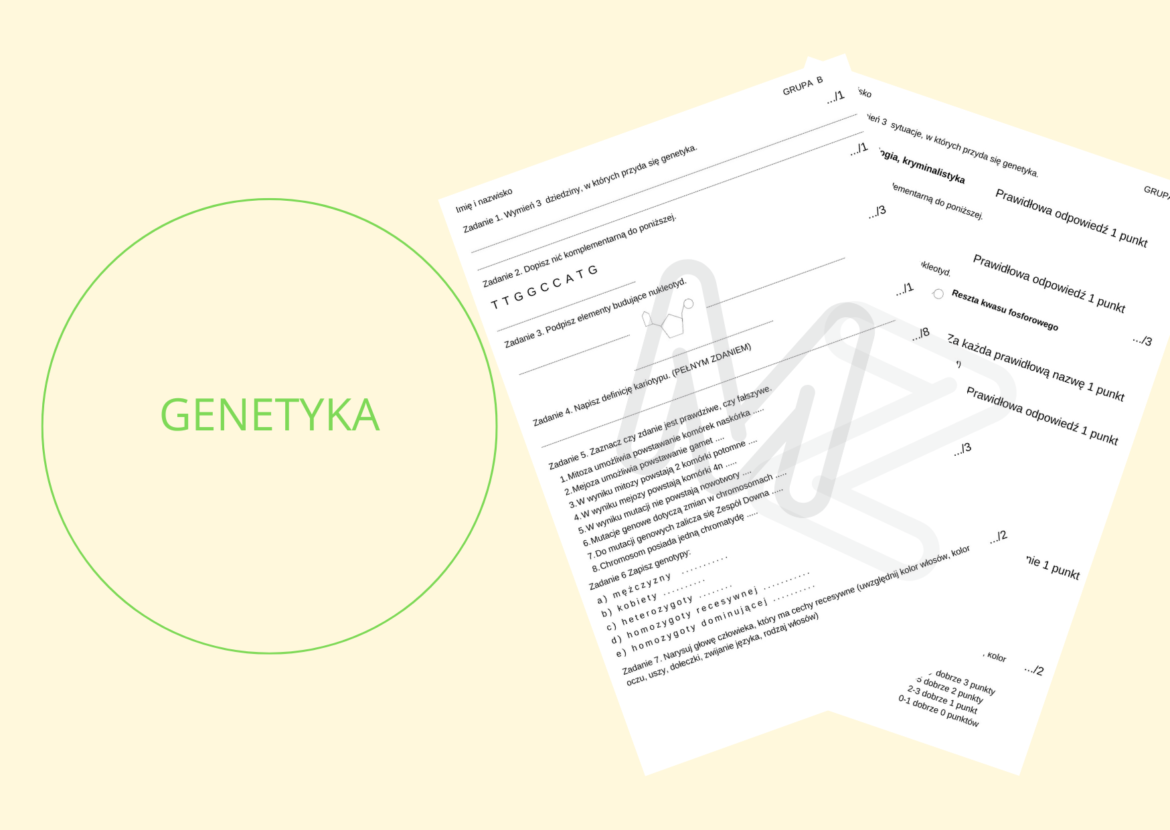 Genetyka - sprawdzian/karta pracy • Złoty nauczyciel Genetyka Sprawdzian Klasa 8 Pdf