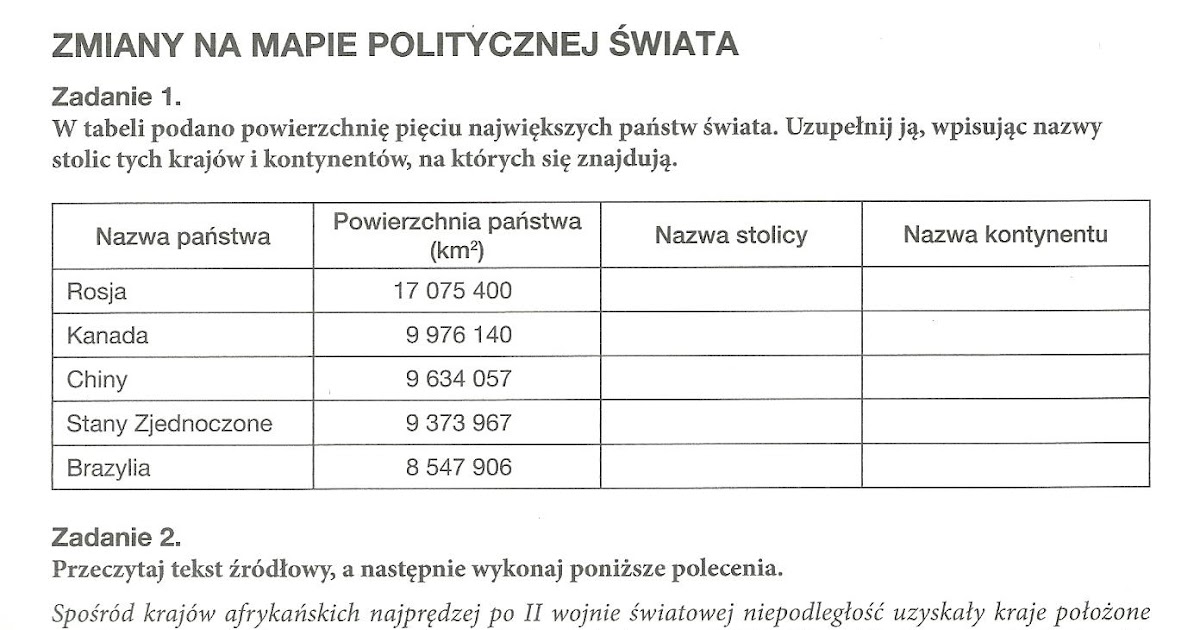geografia i turystyka: I a / Temat 1 : Zmiany na mapie politycznej świata Zmiany Na Mapie Politycznej Sprawdzian