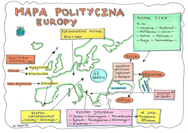 GEOGRAFIA klasy V-VIII Podzial Polityczny Europy Kartkwka Klasa 6