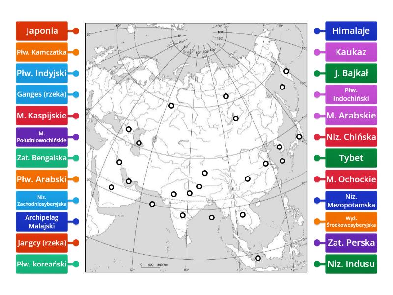 Geografia mapa Azji klasa 8 - Rysunek z opisami Sprawdzian Z Mapy Azji Klasa 8