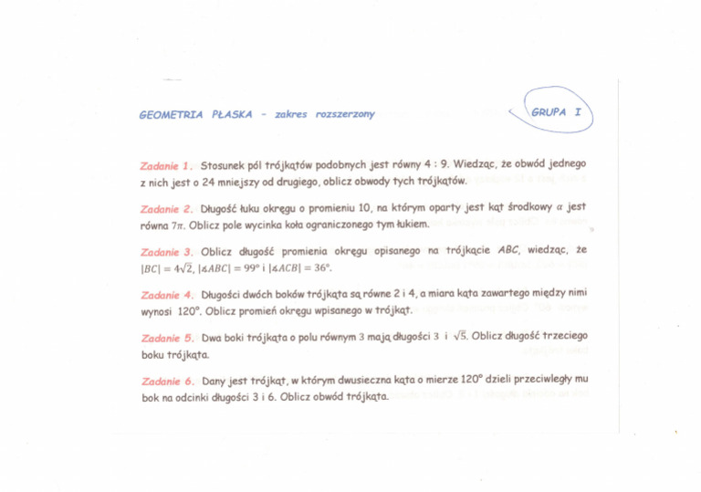 Geometria Płaska Pojęcia Wstępne Sprawdzian 1 Liceum Pdf