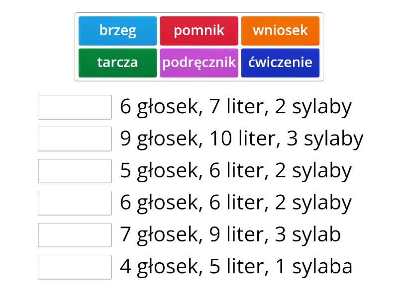 głoska, litera, sylaba - Połącz w pary Głoska Litera Sylaba Sprawdzian Klasa 4