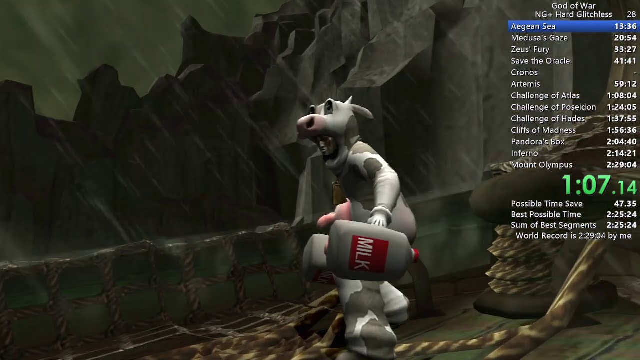 God of War 1 Dairy Bastard (Cow Costume) Glitchless Speedrun 2:27:07 God Of War Cow Costume