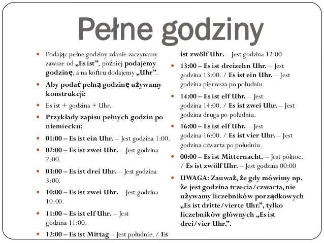 Niemiecki Godziny Oficjalne I Potoczne