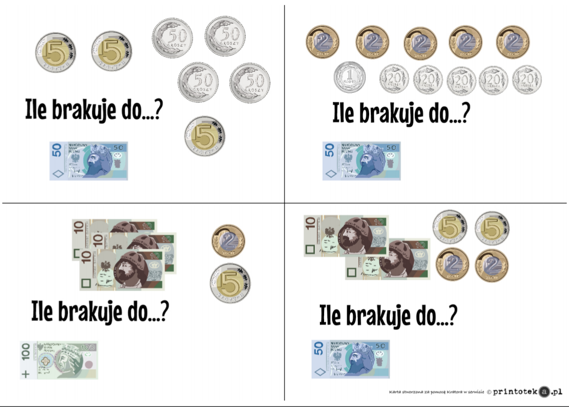 Gra- Kasjer Liczenie Pieniędzy Zadania Klasa 1