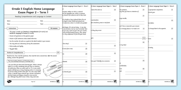 Grade 5 English Home Language Test Paper 2 – Term 1 - Worksheets Library Language Test A Klasa 5