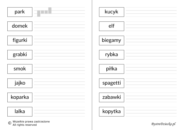 Graficzny schemat wyrazów do nauki pisania w liniaturze Nauka Pisania Wyrazow Dla Dzieci Do Druku Pdf