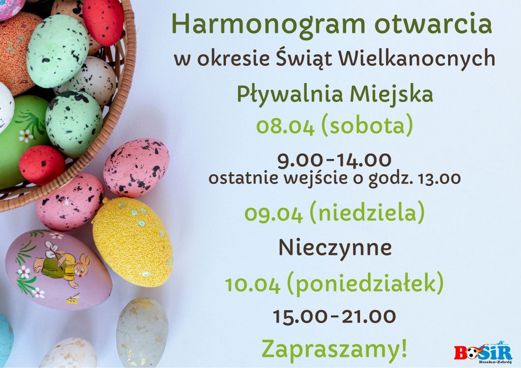 Harmonogram otwarcia Pływalni Miejskiej w okresie Wielkanocy Fortuna Godziny Otwarcia Swieta Wielkanocne