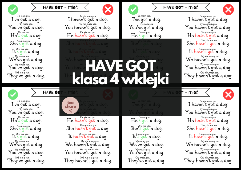 Have got - Wklejki dla klasy 4 • Złoty nauczyciel Have Got Has Got Klasa 4