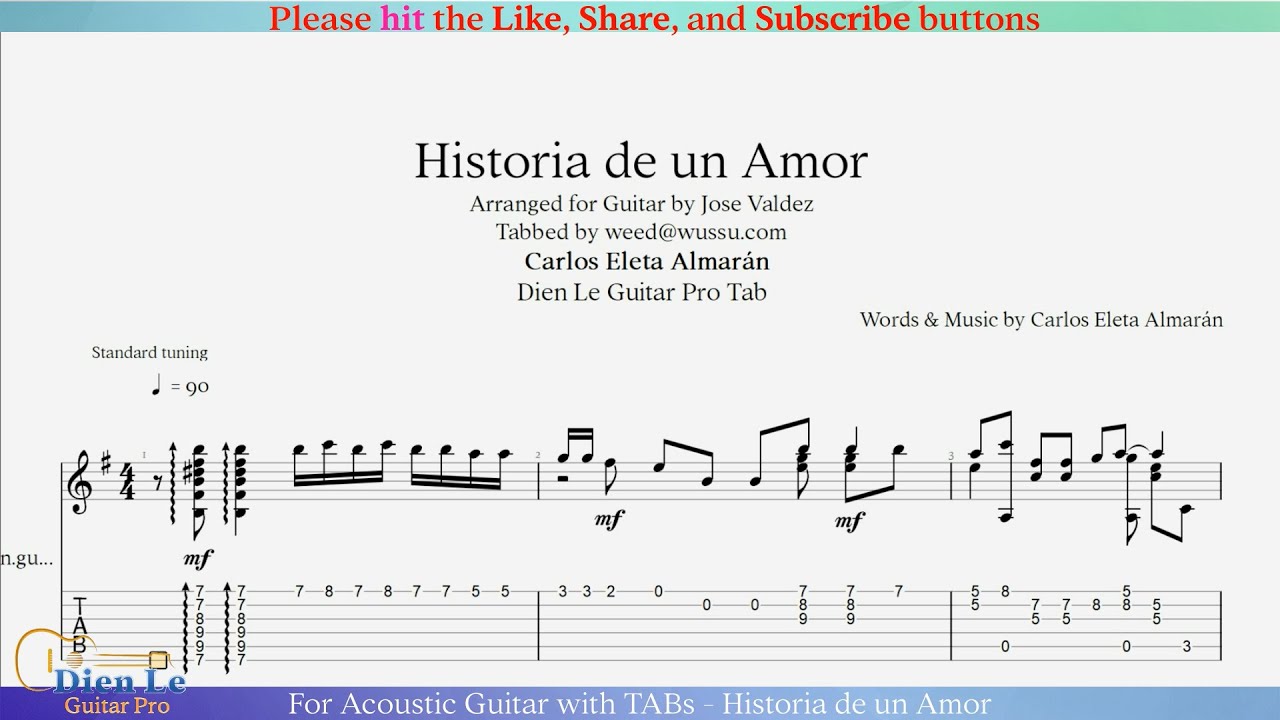 Historia de un Amor - For Acoustic Guitar with TABs - YouTube Historia De Un Amor Tabs Guitar