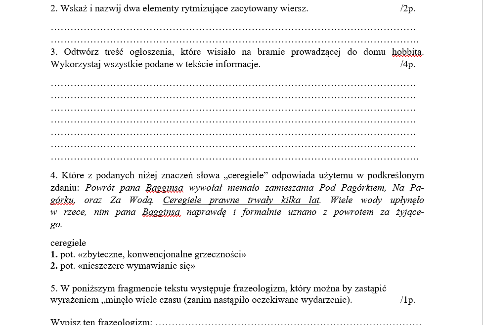 Czytanie Ze Zrozumieniem Klasa 6 Hobbit