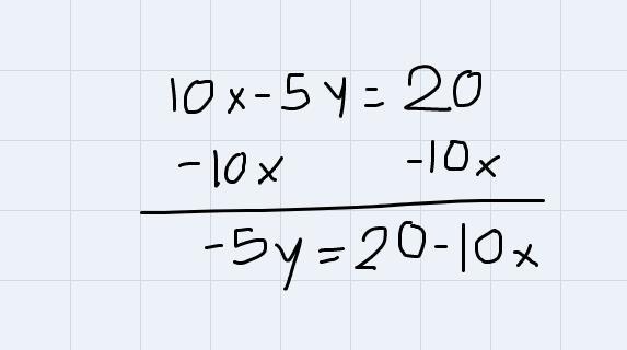 how do you convert 10x-5y=20 into slope intercept form and identify the Solve 10x 5y 5x 20 For Y