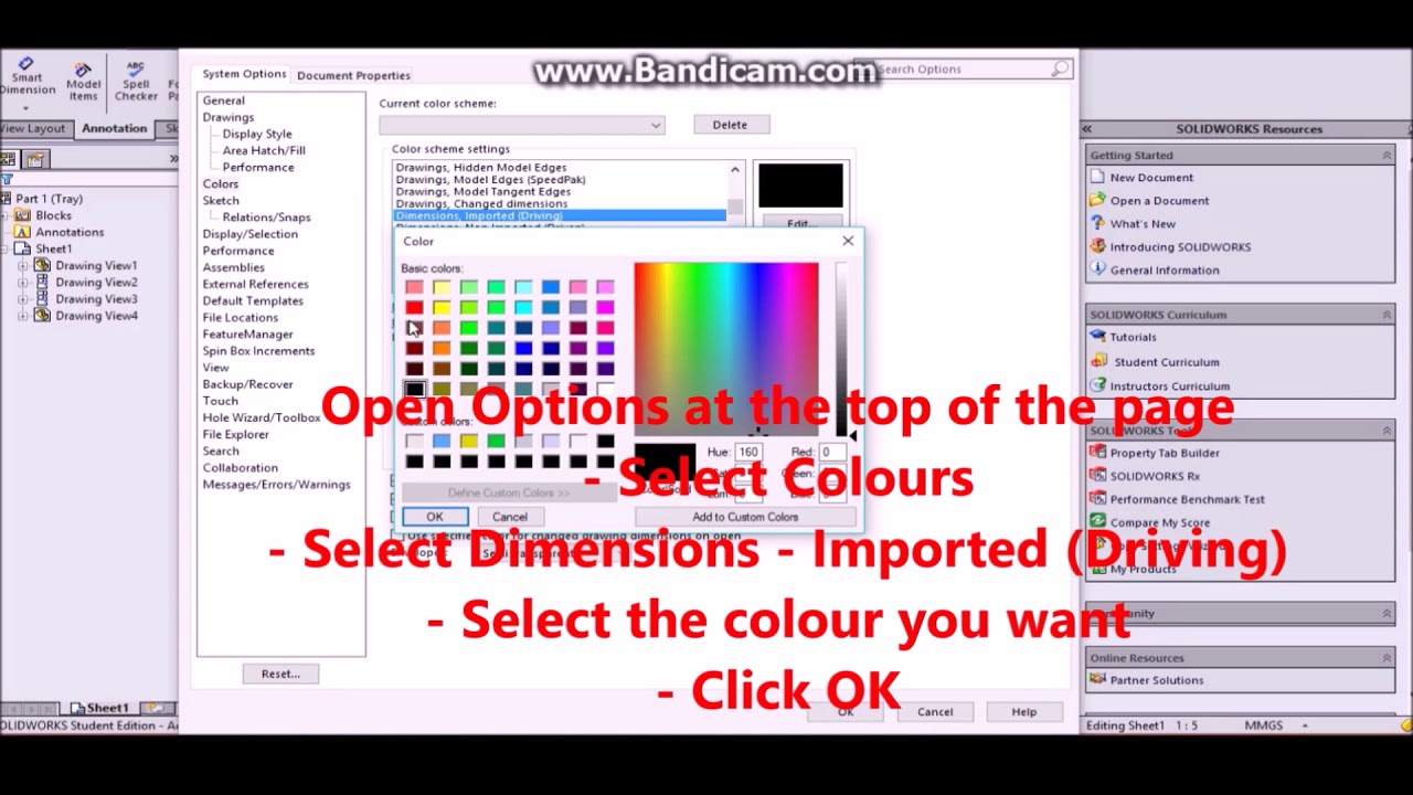 How To Change Dimension Color In Solidworks