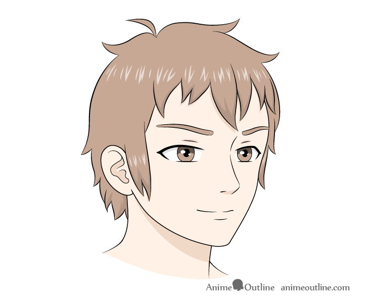 How to Draw Male Anime Face in 3/4 View Step by Step - AnimeOutline Anime Face 3 4 View